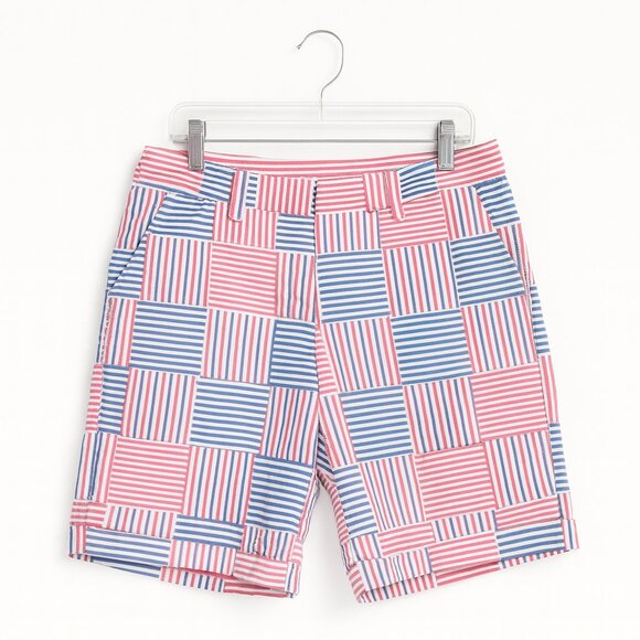 Talbots “Perfect Short” Patchwork Stripe Cotton Shorts 10½″ Inseam • Size 14 - Picture 1 of 8